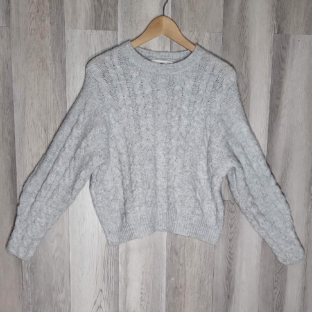 MNG Mango Braided Knit Sweater Cropped Oversized Chunky Wool Blend Cozy Lush XS